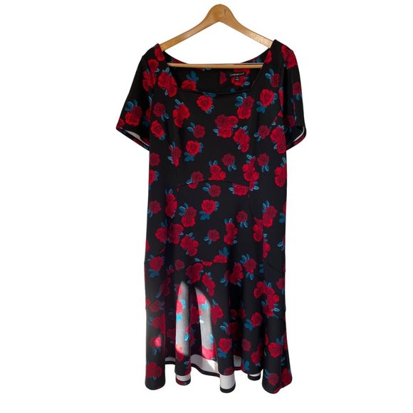 Lane Bryant Rose Print Square Neck Fit Flare Dress Size 16 Rockabilly Goth - Picture 1 of 8